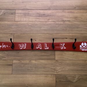 Wanna Go For a WALK Dog Pet Gear Leash Collar Lead Holder Wall Mounted Rack Personalized Pet Name White