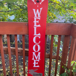 Welcome Sign Vertical Front Door Front Porch Snowboard Sign Family Name Red Large