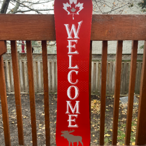 Welcome Sign Vertical Front Door Front Porch Snowboard Sign Canada Moose Red Small
