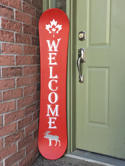 Welcome Sign Vertical Front Door Front Porch Canada Maple Leaf Moose